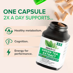Capsules highlighting energy boost and green tea extract