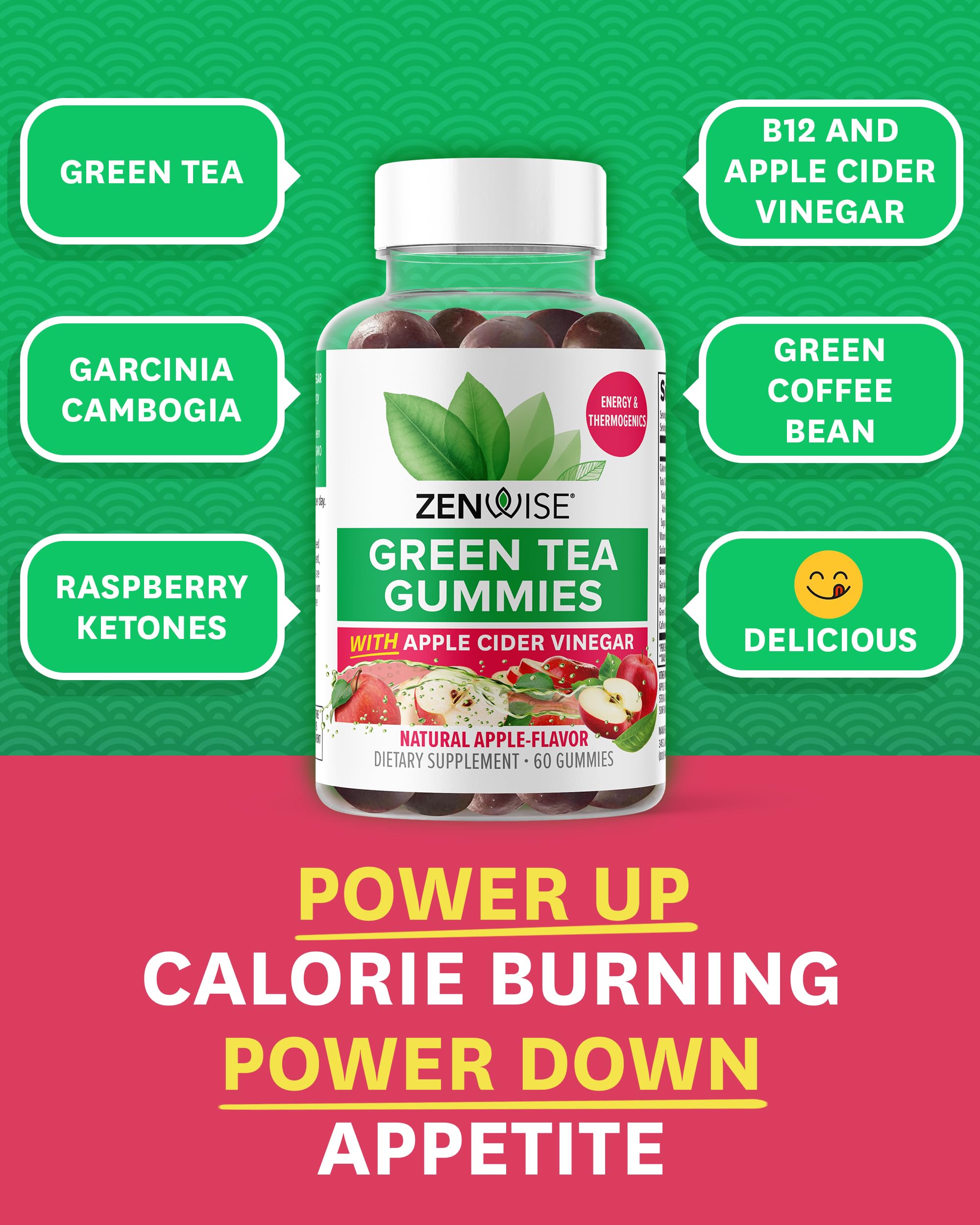 Zenwise Health Apple Cider Vinegar Gummies closeup with vibrant apple flavor