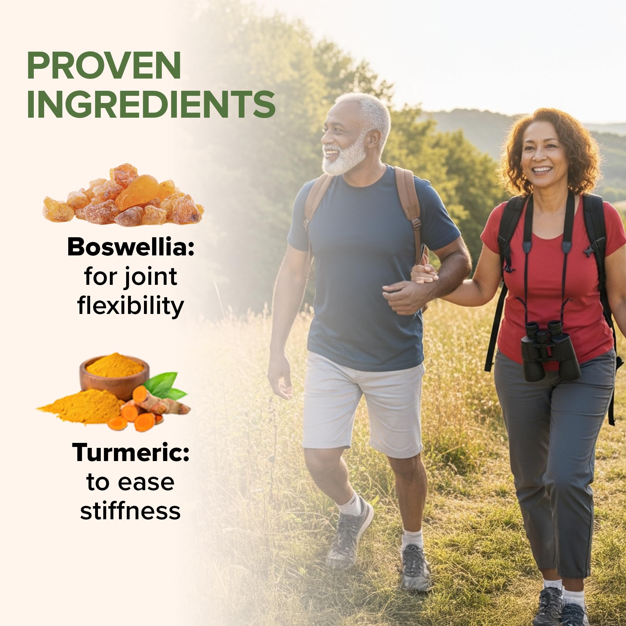 Ingredient highlights including Glucosamine, Chondroitin, MSM, Curcumin