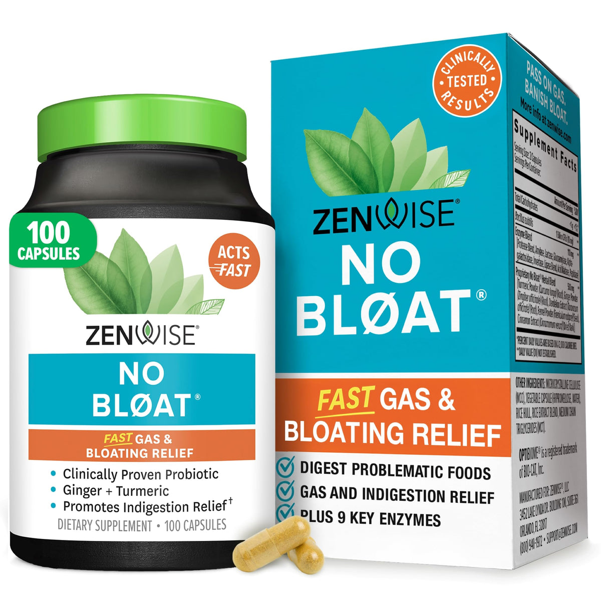 Zenwise No Bloat Digestive Enzymes bottle label