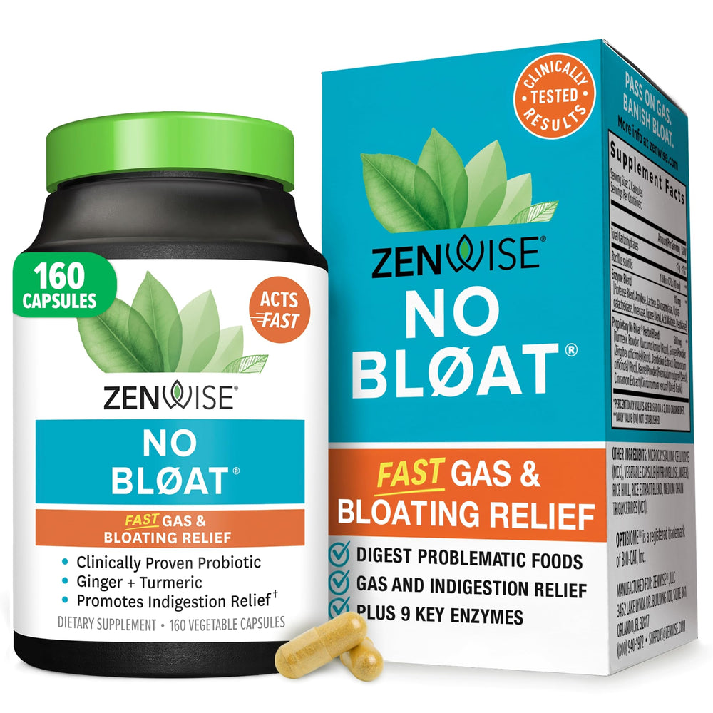 Zenwise No Bloat digestive enzymes bottle front label