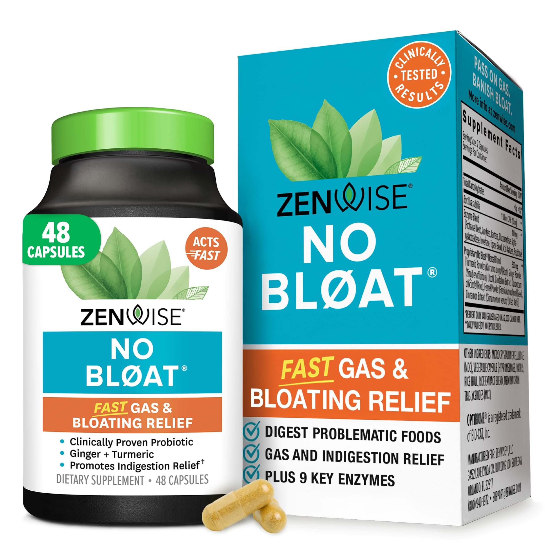 Zenwise No Bloat Digestive Enzymes bottle with 48-count