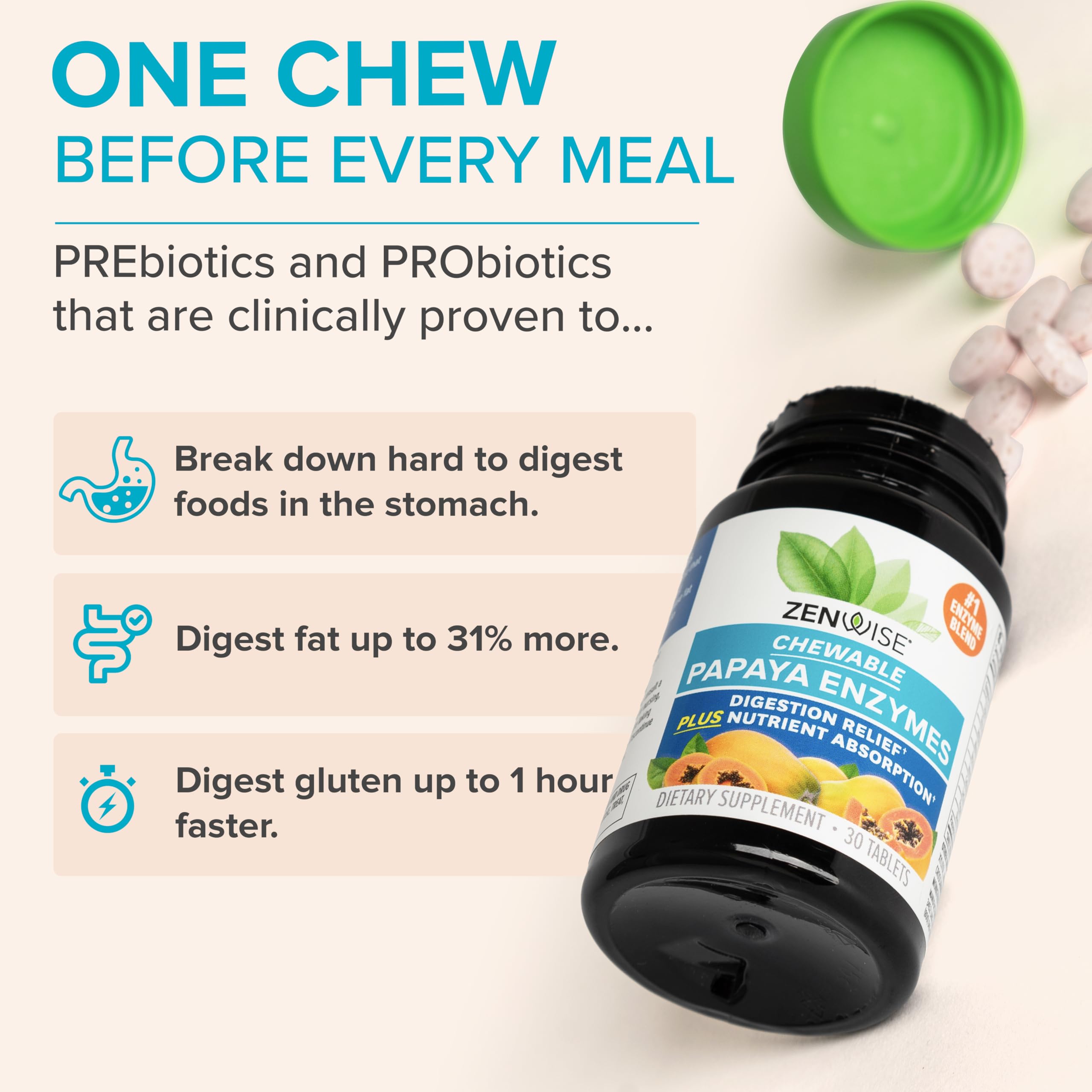 Label highlights papain and bromelain as digestive enzymes