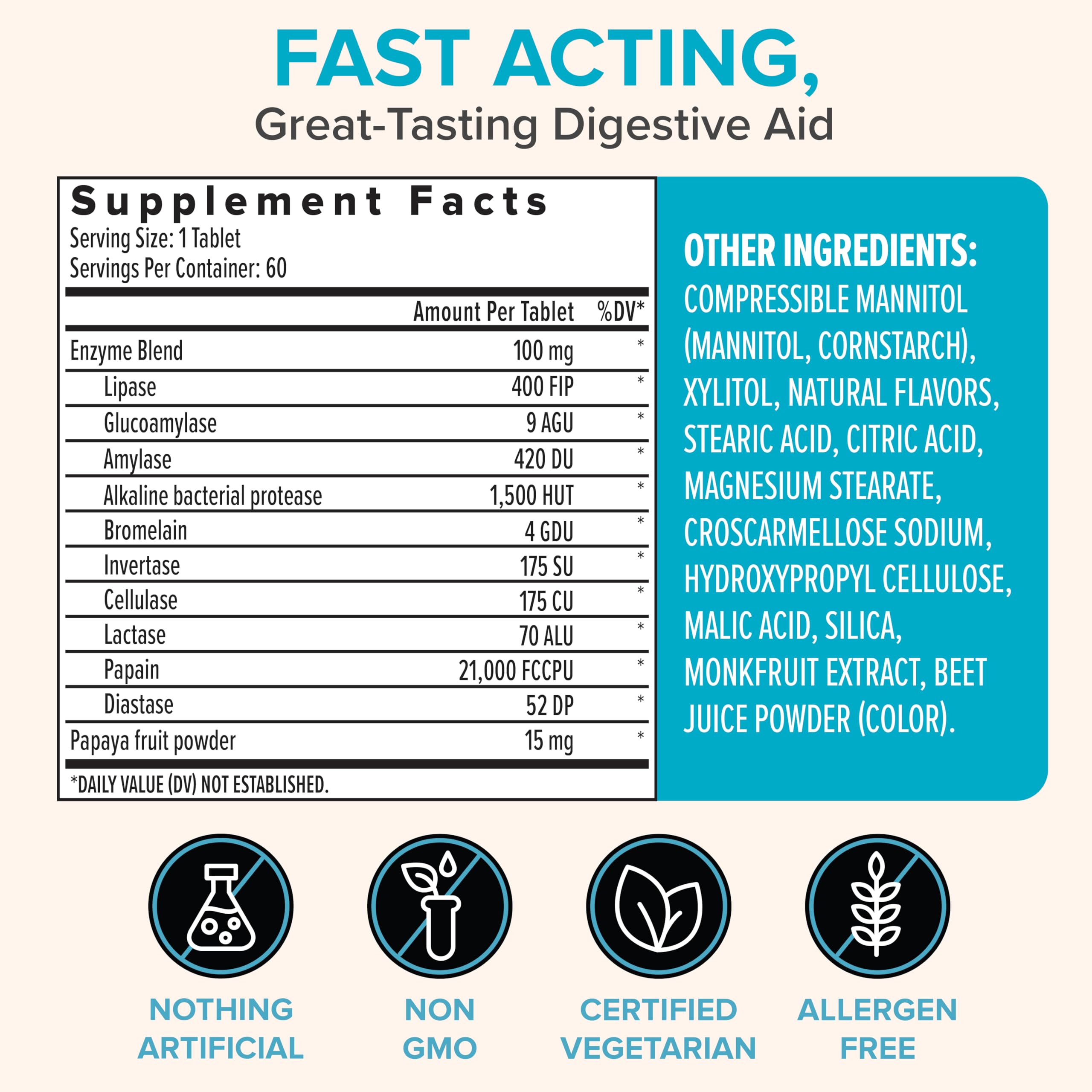 Berry-flavored chewable papaya enzyme tablets for digestion