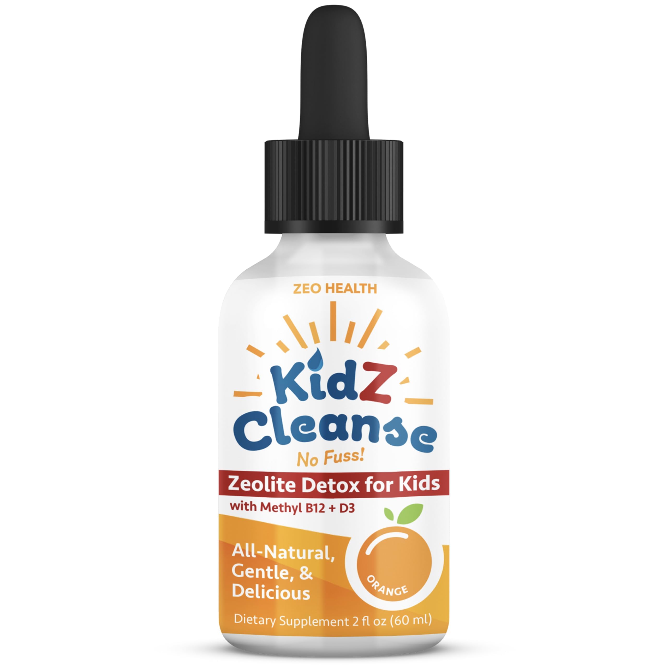 Zeo Health KidZ Cleanse orange bottle drops for gentle daily detox and kid-friendly flavor