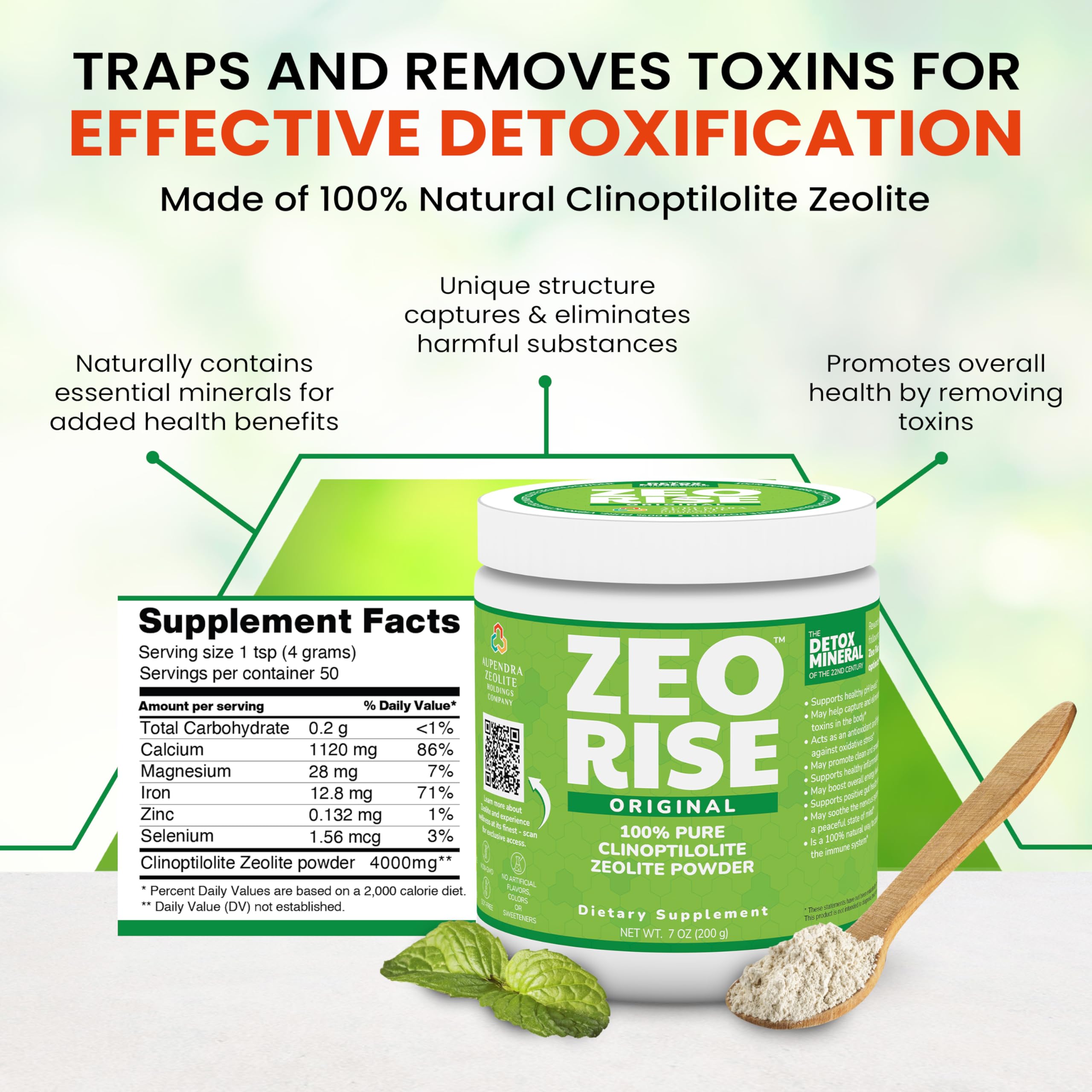 Zeolite Clinoptilolite Detox Powder 7oz (200g) bottle and label