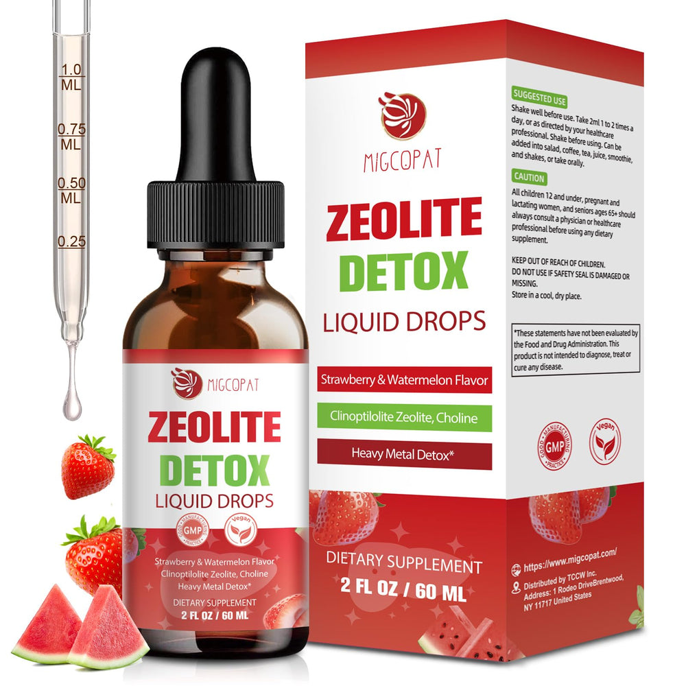 Zeolite Detox Drops bottle with label on white background