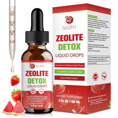 Zeolite Detox Drops bottle with label on white background