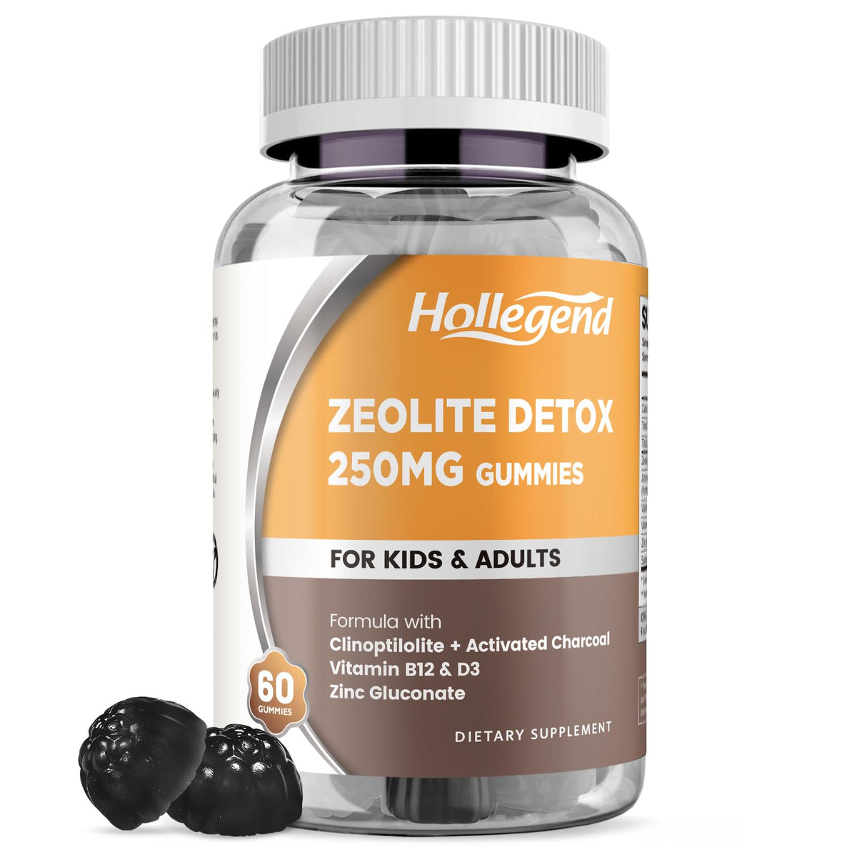 Front view of Zeolite Detox Gummies bottle in blueberry flavor