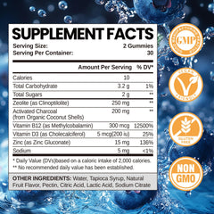 Close-up of blueberry-flavored zeolite gummies