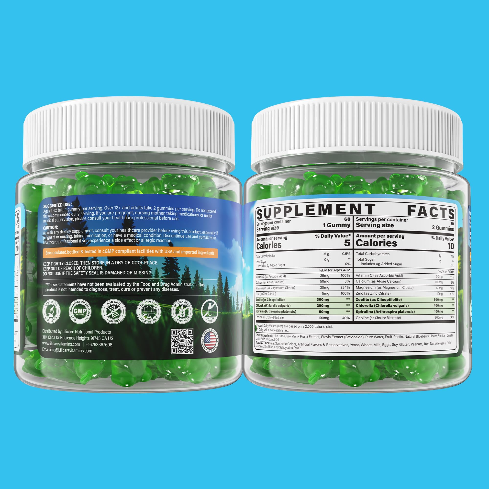 People (kid and adult hands) holding zeolite detox gummies