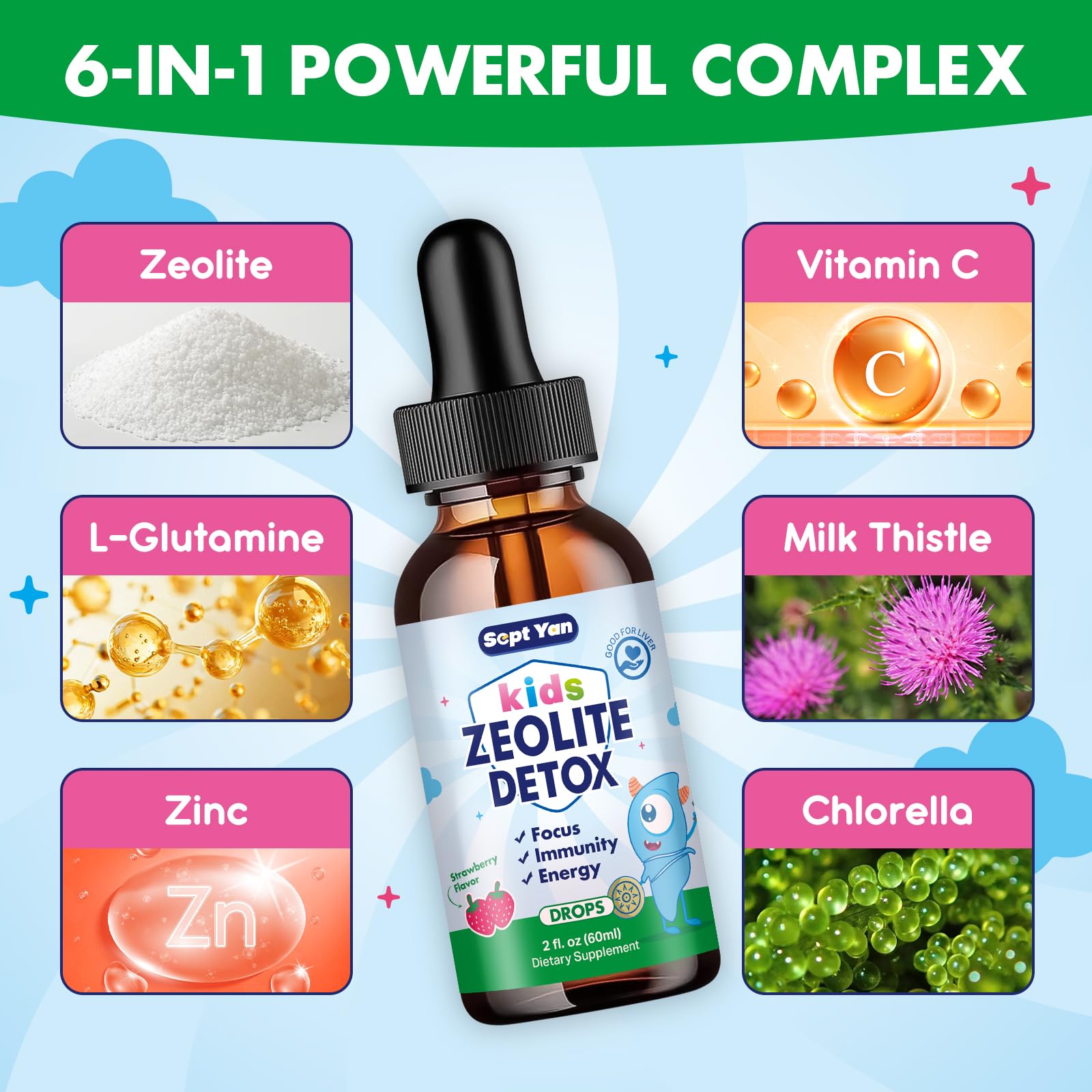 Dropper dispensing Zeolite Detox for Kids liquid