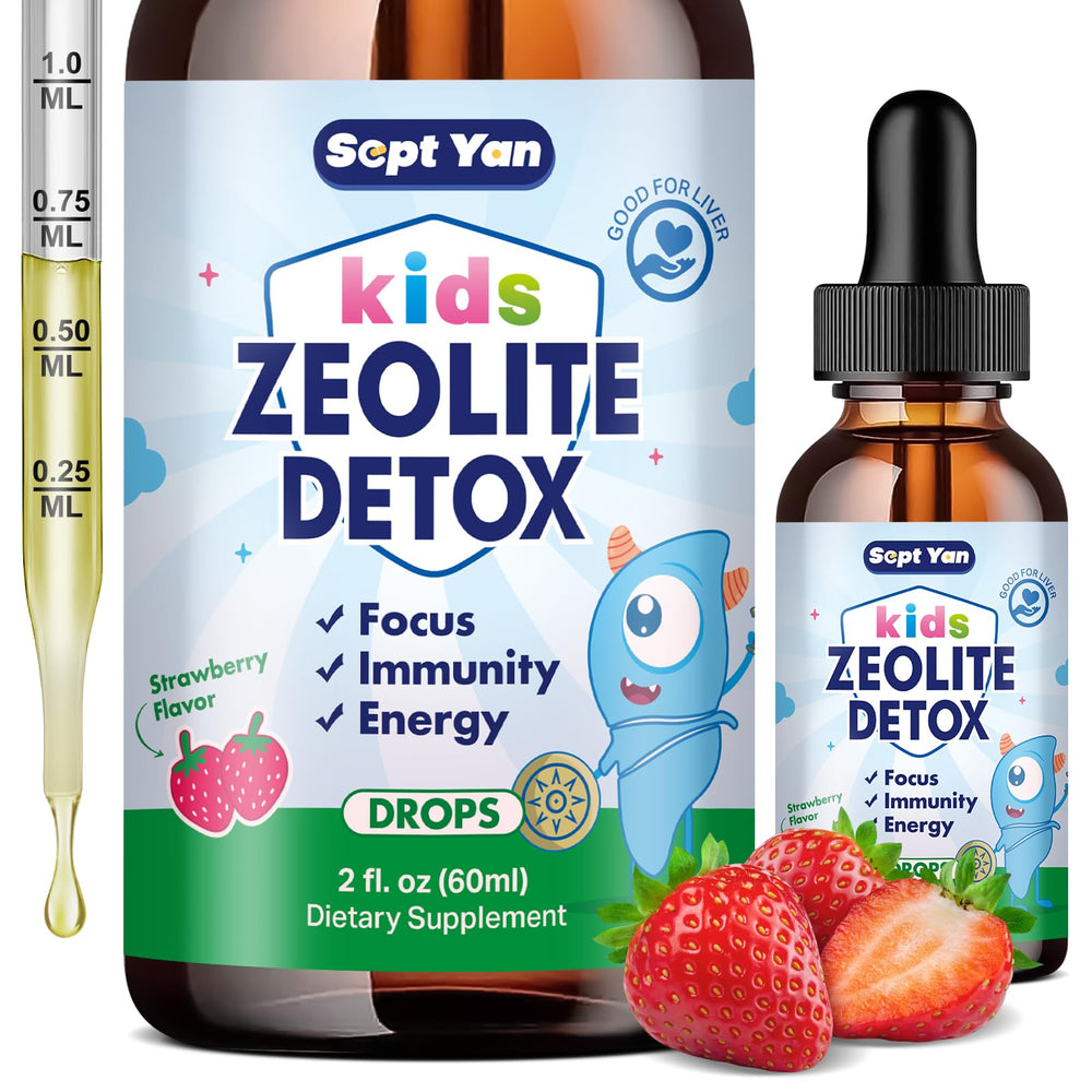 Zeolite Detox for Kids strawberry-flavored liquid drops bottle