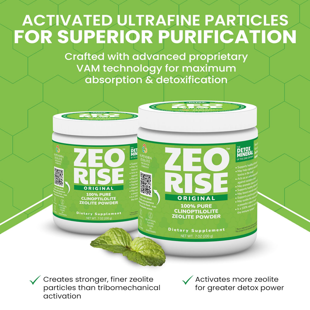 Zeolite detox powder on a kitchen counter scene