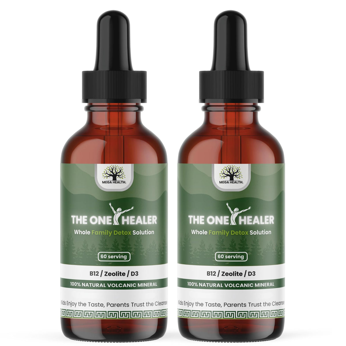 The One Healer Zeolite Detox Drops bottle displayed on a clean surface