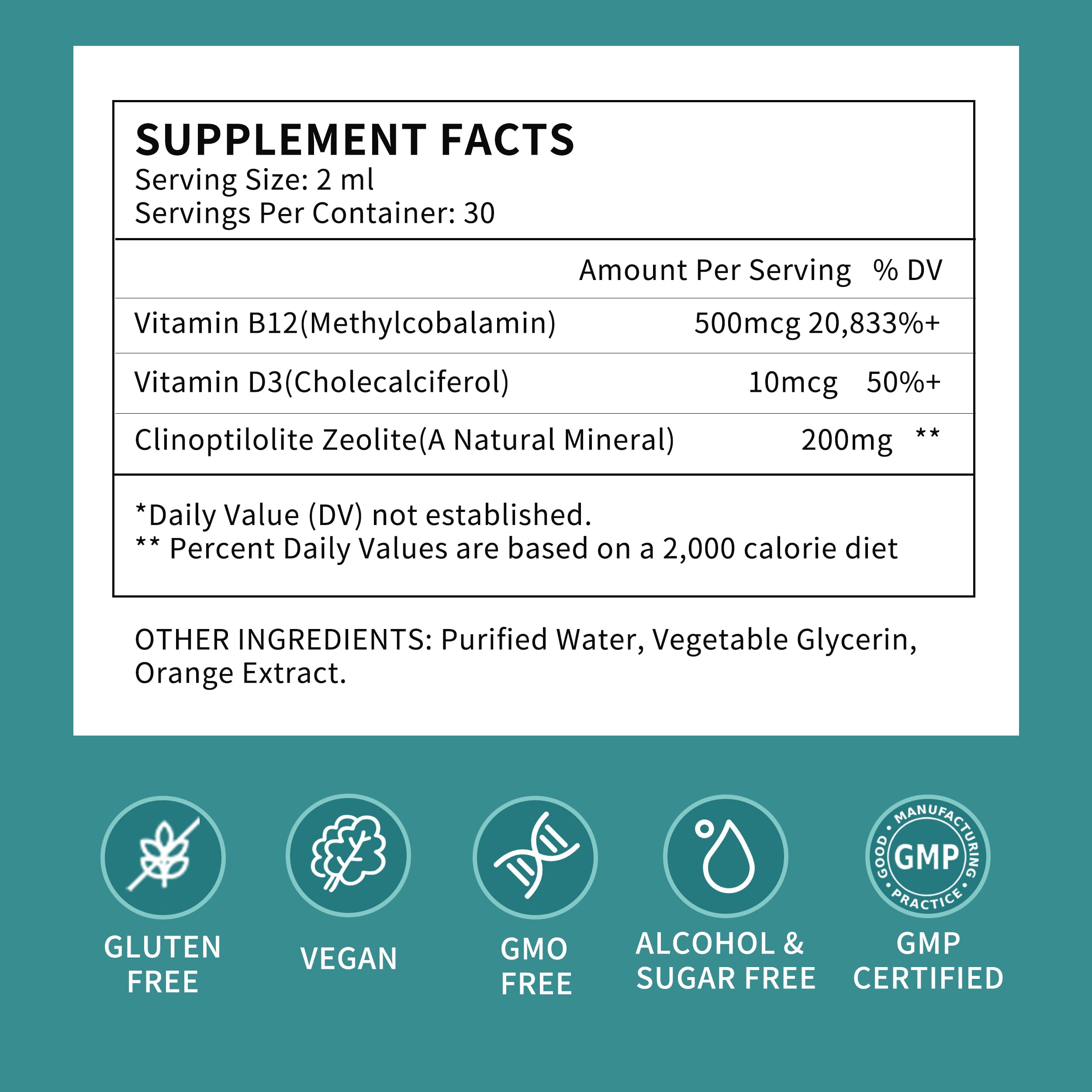 Clinoptilolite zeolite liquid drops labeling close-up