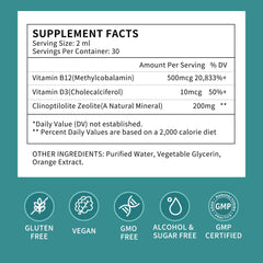 Clinoptilolite zeolite liquid drops labeling close-up