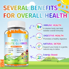 Label showcasing ingredients of Zeolite Gummies Orange