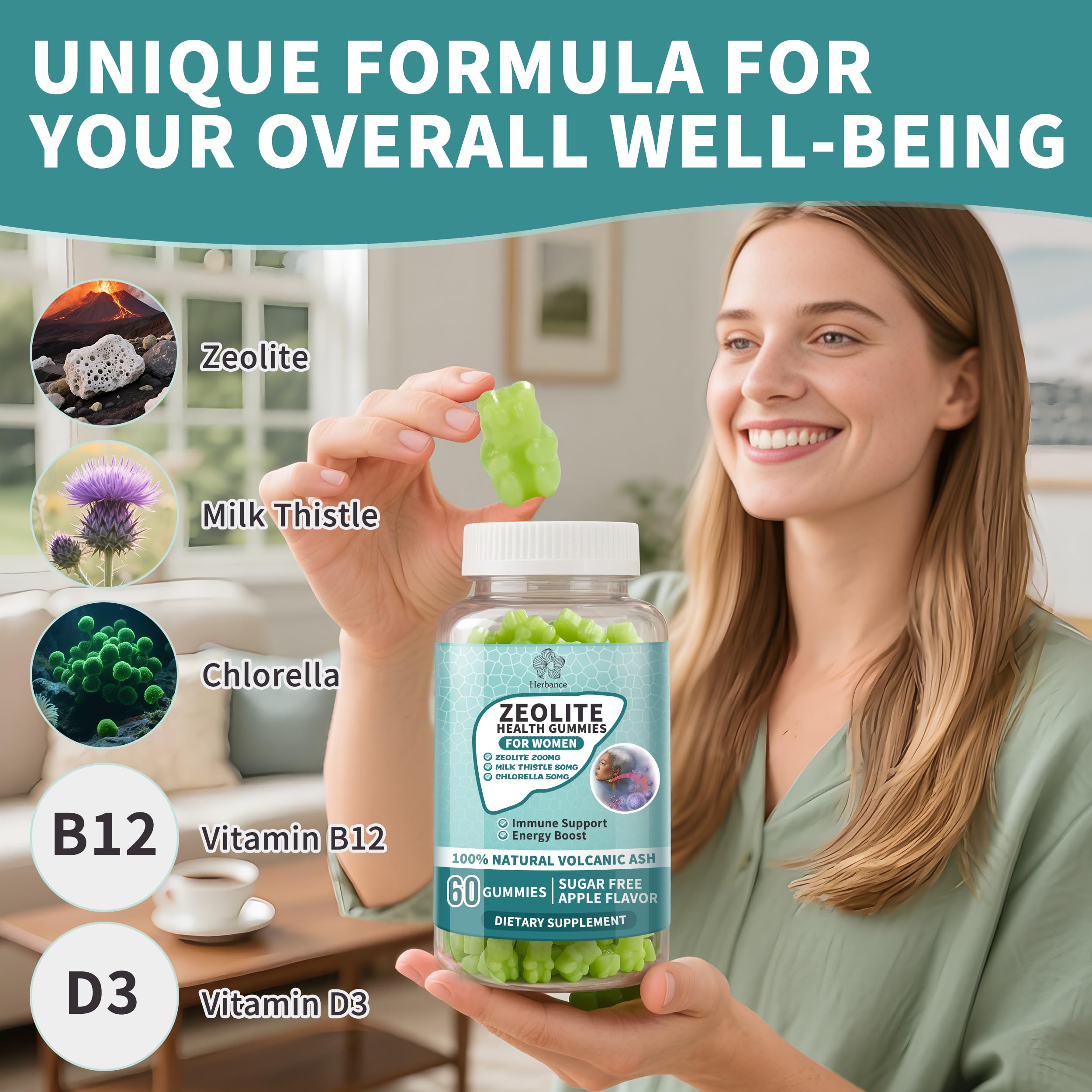Chlorella in Zeolite Gummies for Women