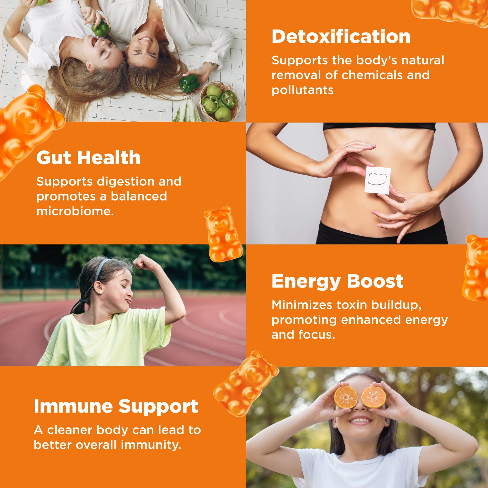 Gummies highlighting digestive health with chlorella