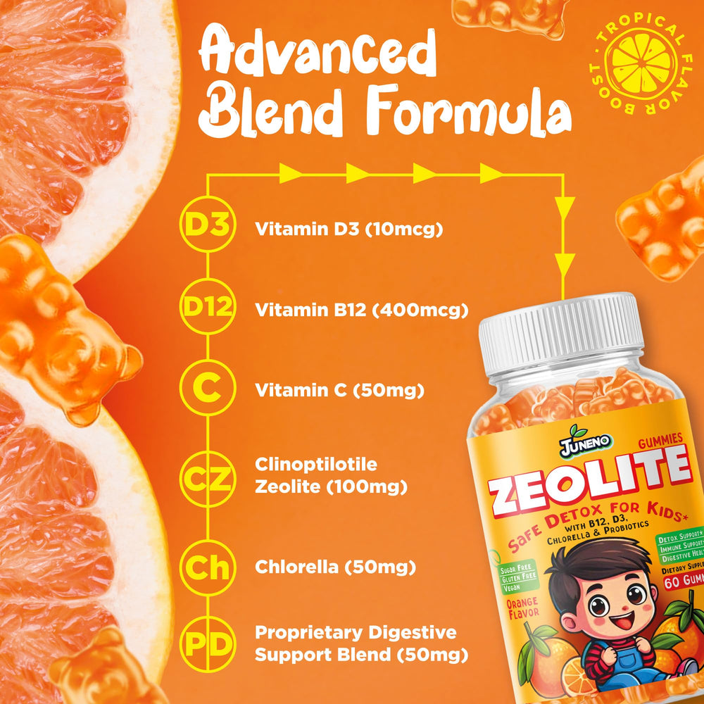 Bottle of Zeolite Kids Detox Gummies orange flavor
