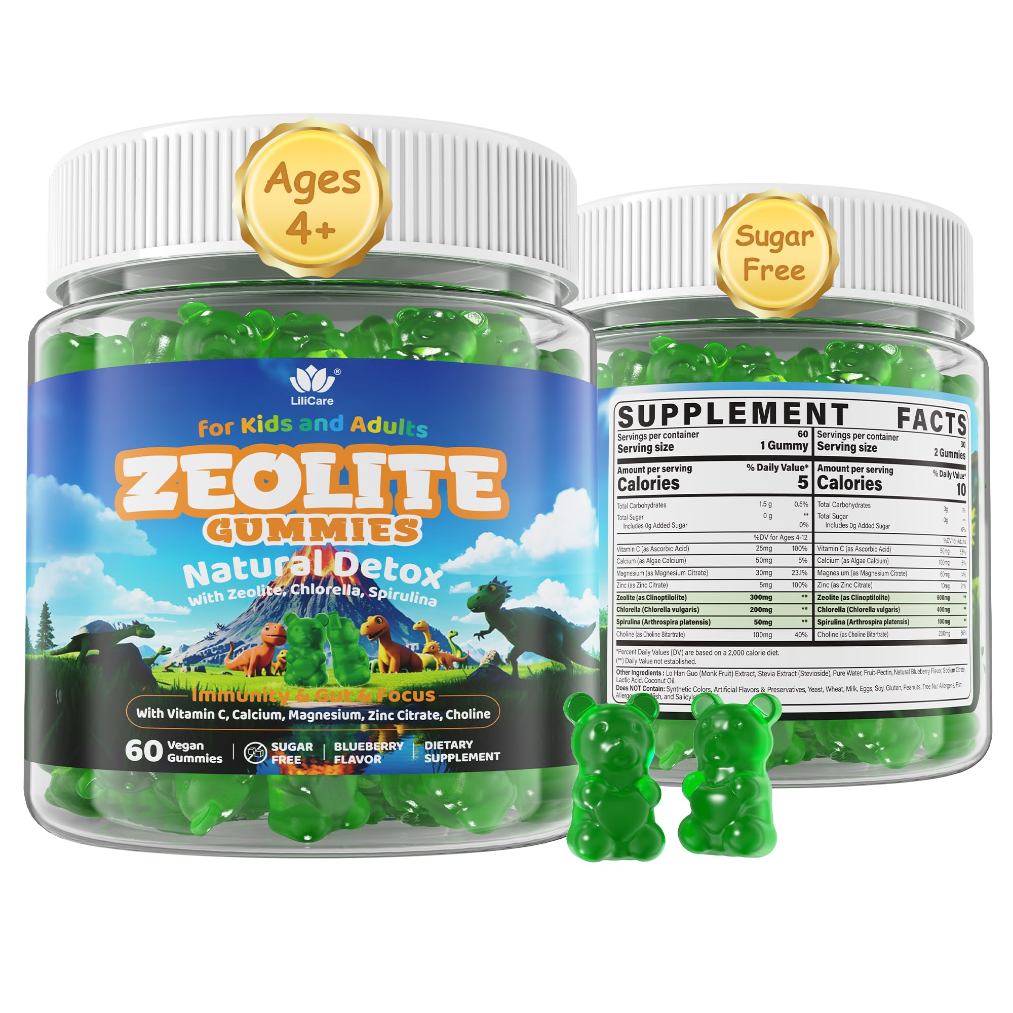 Zeolite Gummies bottle and label for kids and adults