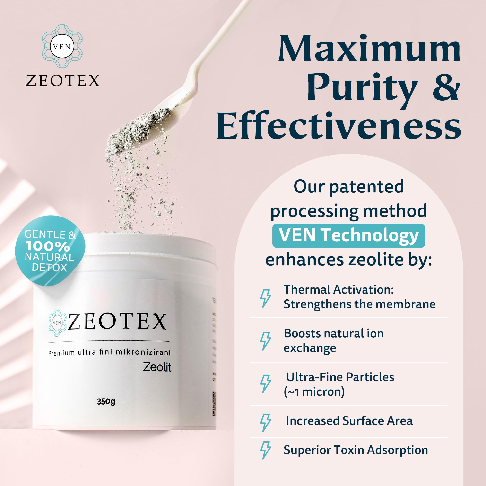 Zeotex Detox Powder used in a skincare application for gentle cleansing