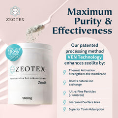 Zeotex Zeolite Detox Powder micronized particles dissolve quickly in water.