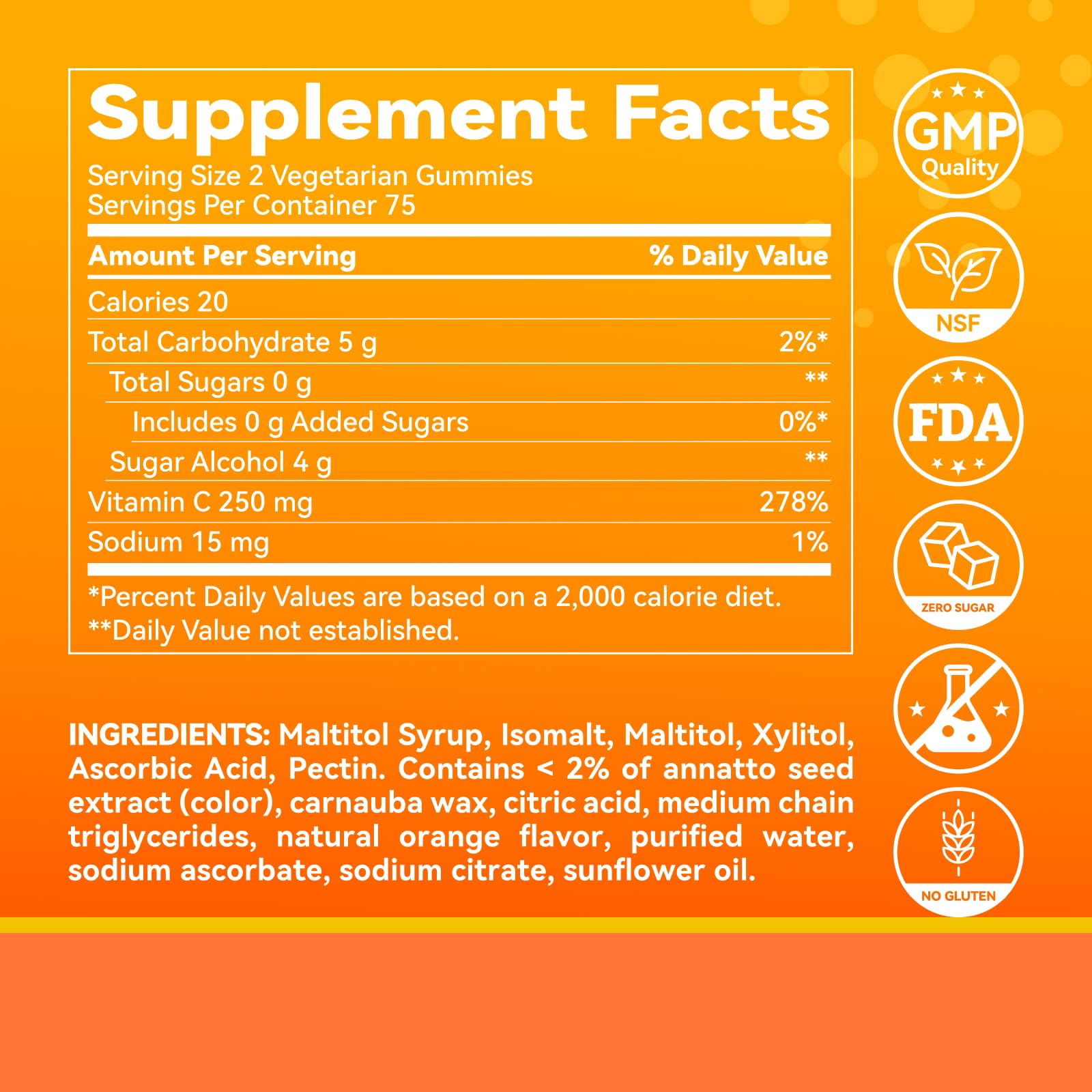 Label highlighting sugar-free formula for Vitamin C gummies