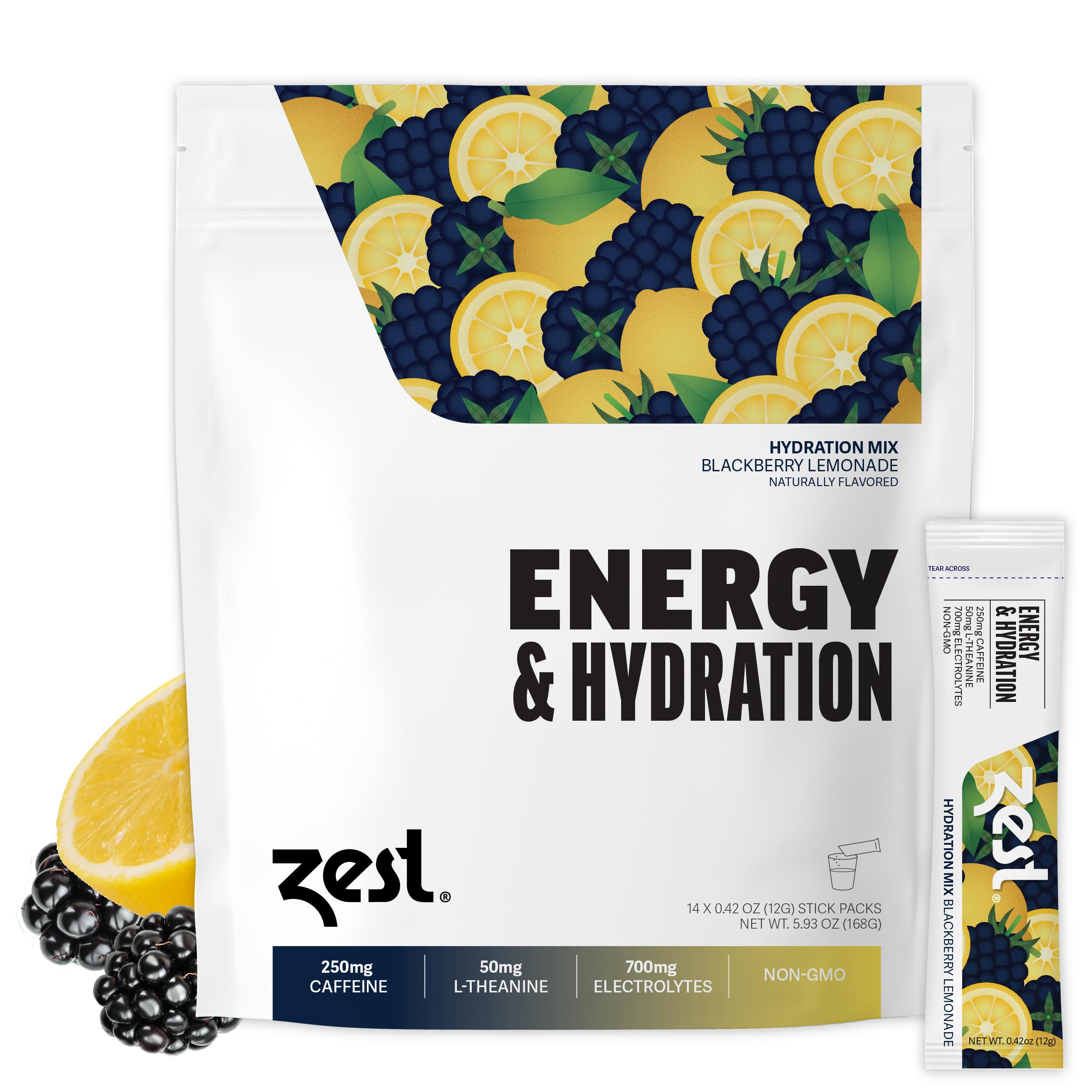 Zest Hydration energy packet front for easy preworkout hydration during training.
