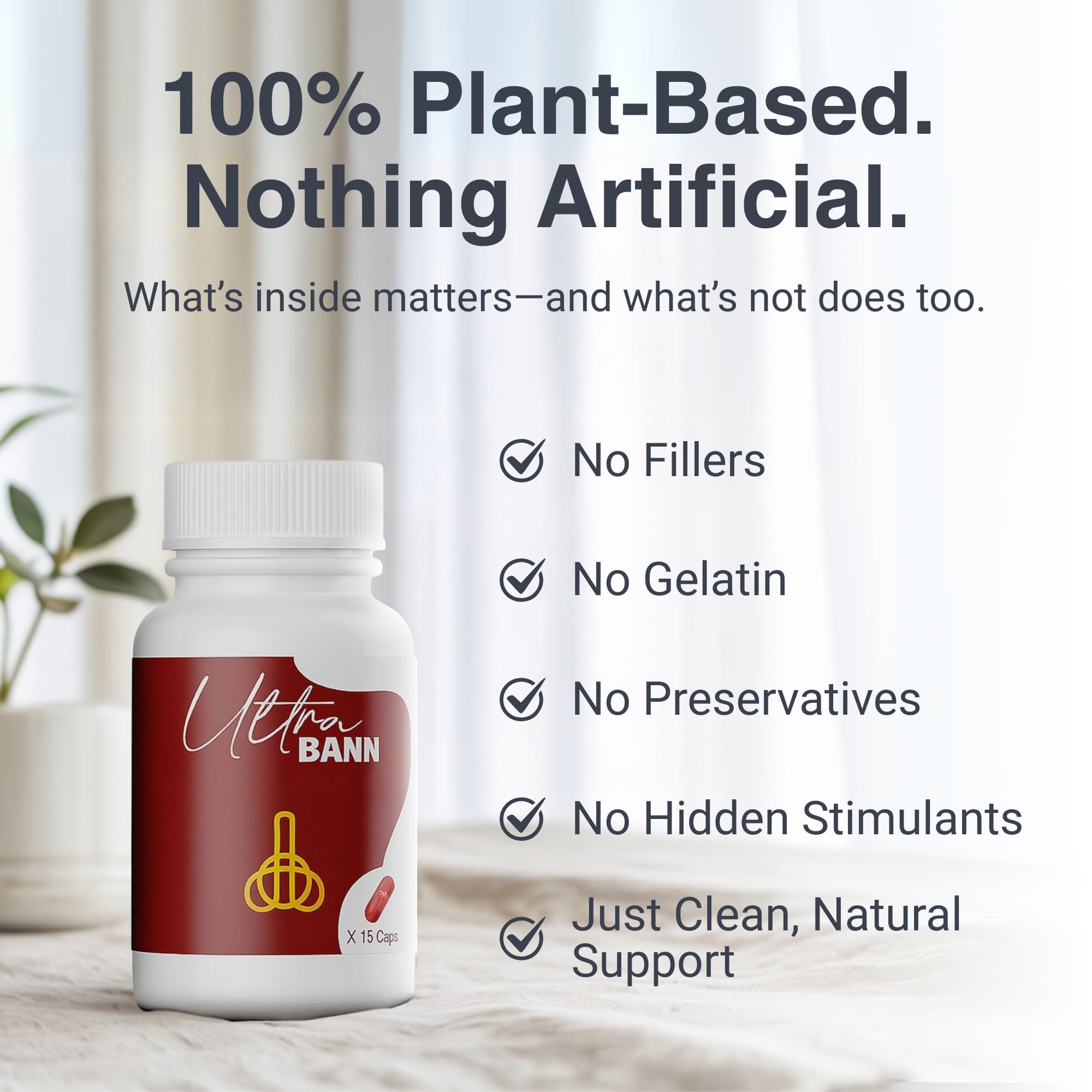 Zest Of Moringa Ultra Bann capsules closeup highlights vegan, non-GMO credentials