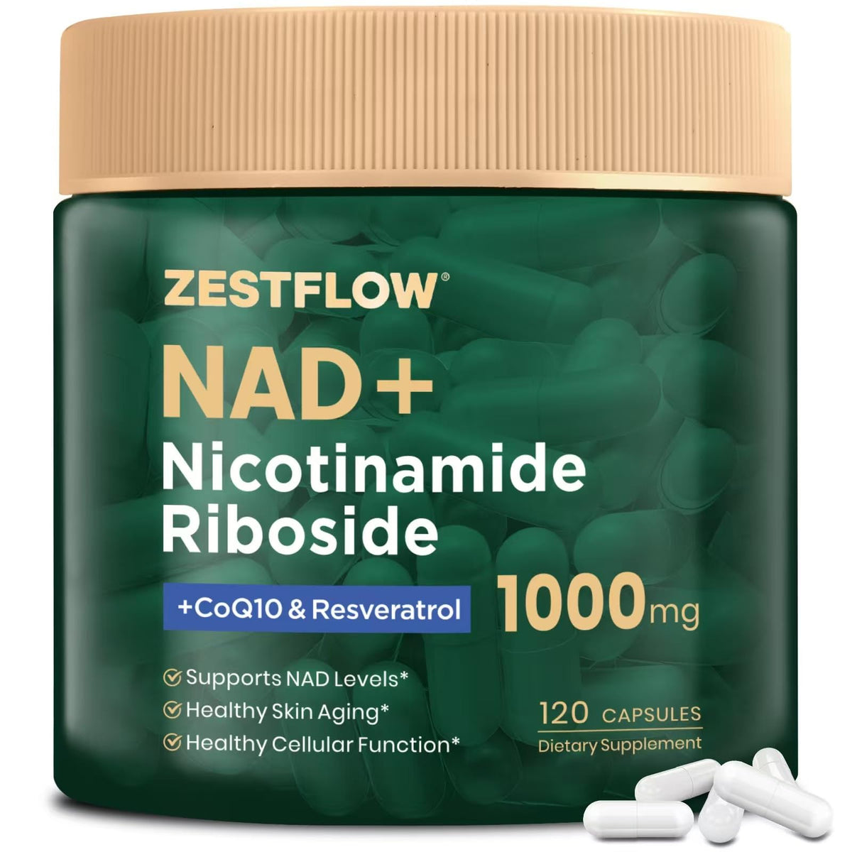 ZESTFLOW NAD+ Liposomal supplement bottle with label
