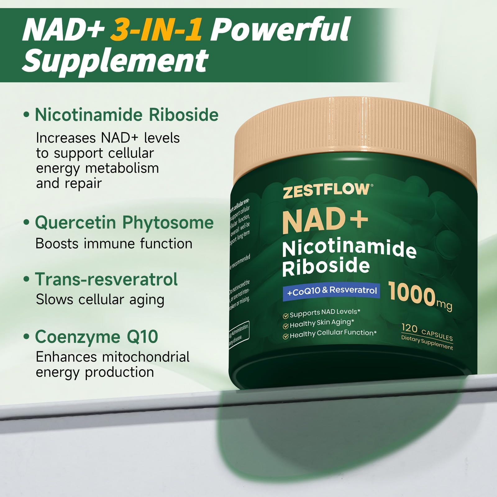 Close-up of NAD+ liposomal capsules