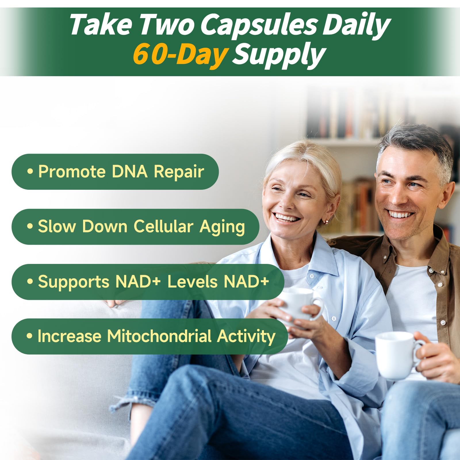 Illustration of nicotinamide riboside, resveratrol, and CoQ10 ingredients