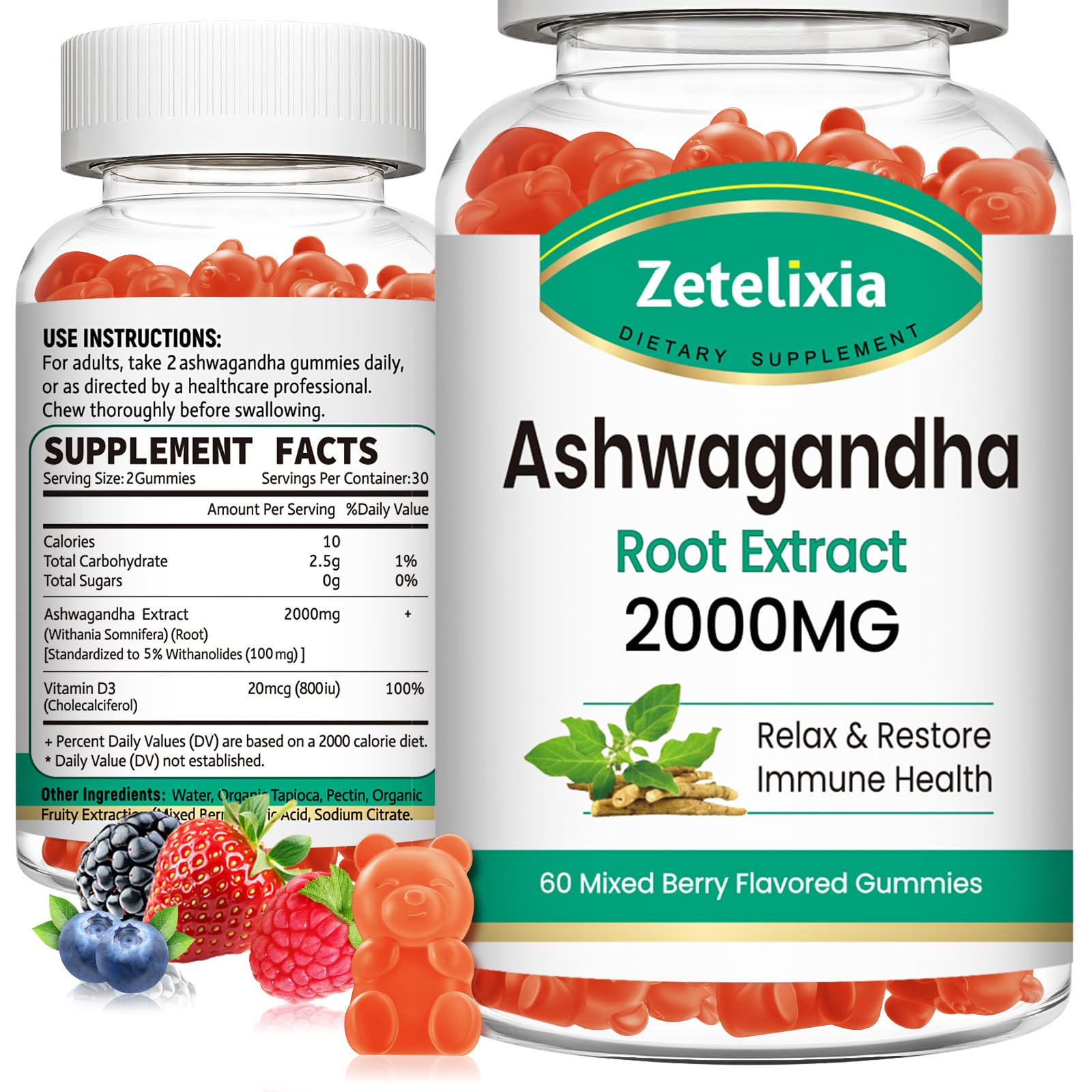 Zetelixia Ashwagandha Gummies Berry flavor close-up (2-pack)