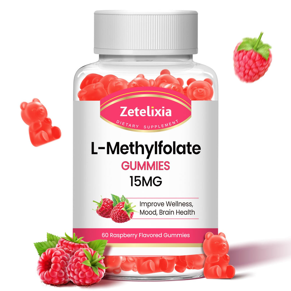 Zetelixia L-Methylfolate 15mg & Methyl B12 Gummies bottle – 60 count