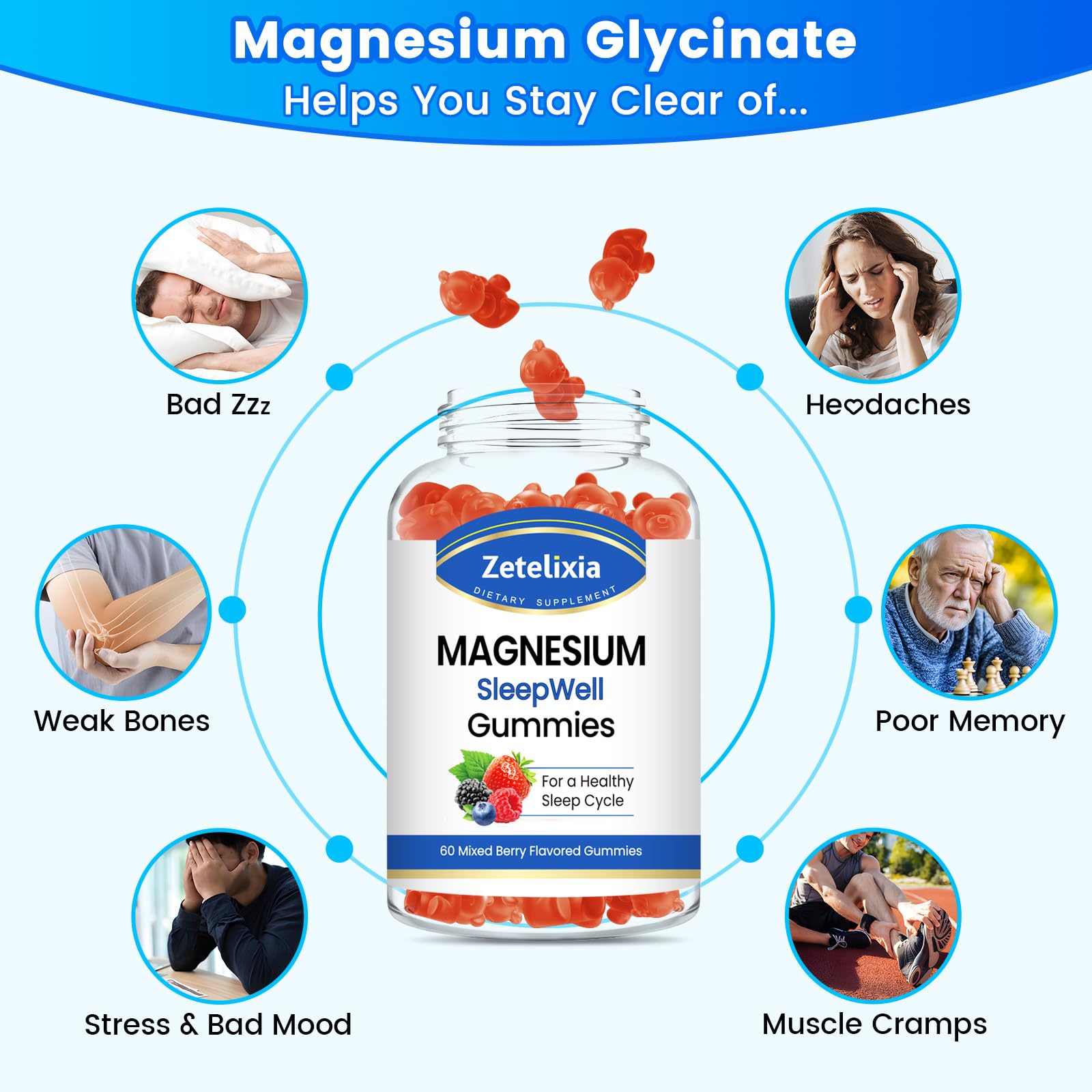 ZETELIXIA Magnesium Glycinate Gummies Berry flavor packaging