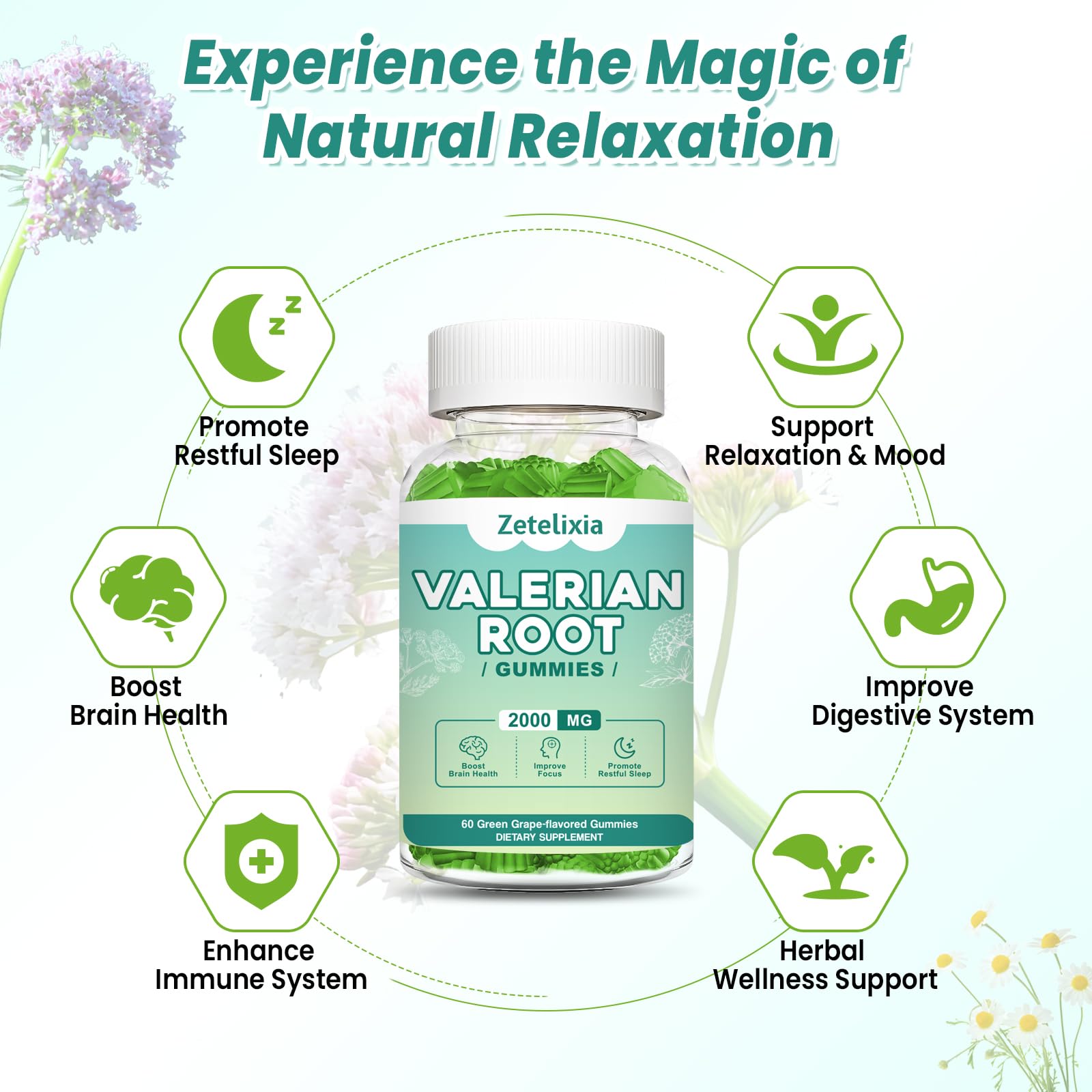 Close-up of the Zetelixia Valerian Root Gummies bottle label