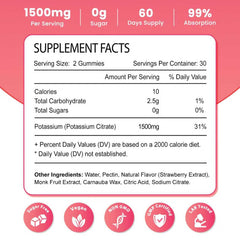 Back label with nutrition facts for Zetelixia Potassium Gummies