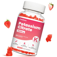 Front view of Zetelixia Potassium Gummies bottle - strawberry flavor, 60 count