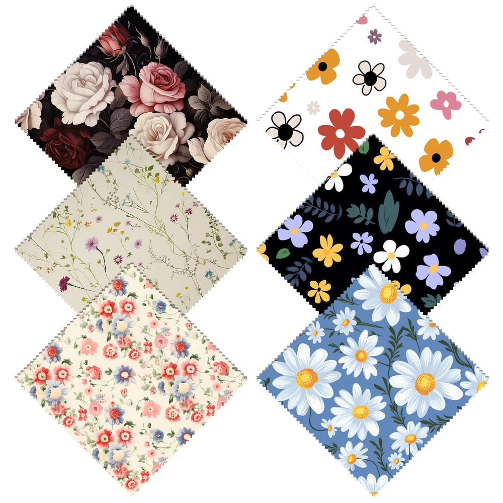 Zewurtuw 6 pack microfiber glasses cleaning cloths with floral pattern, 6.3x6.3 inches