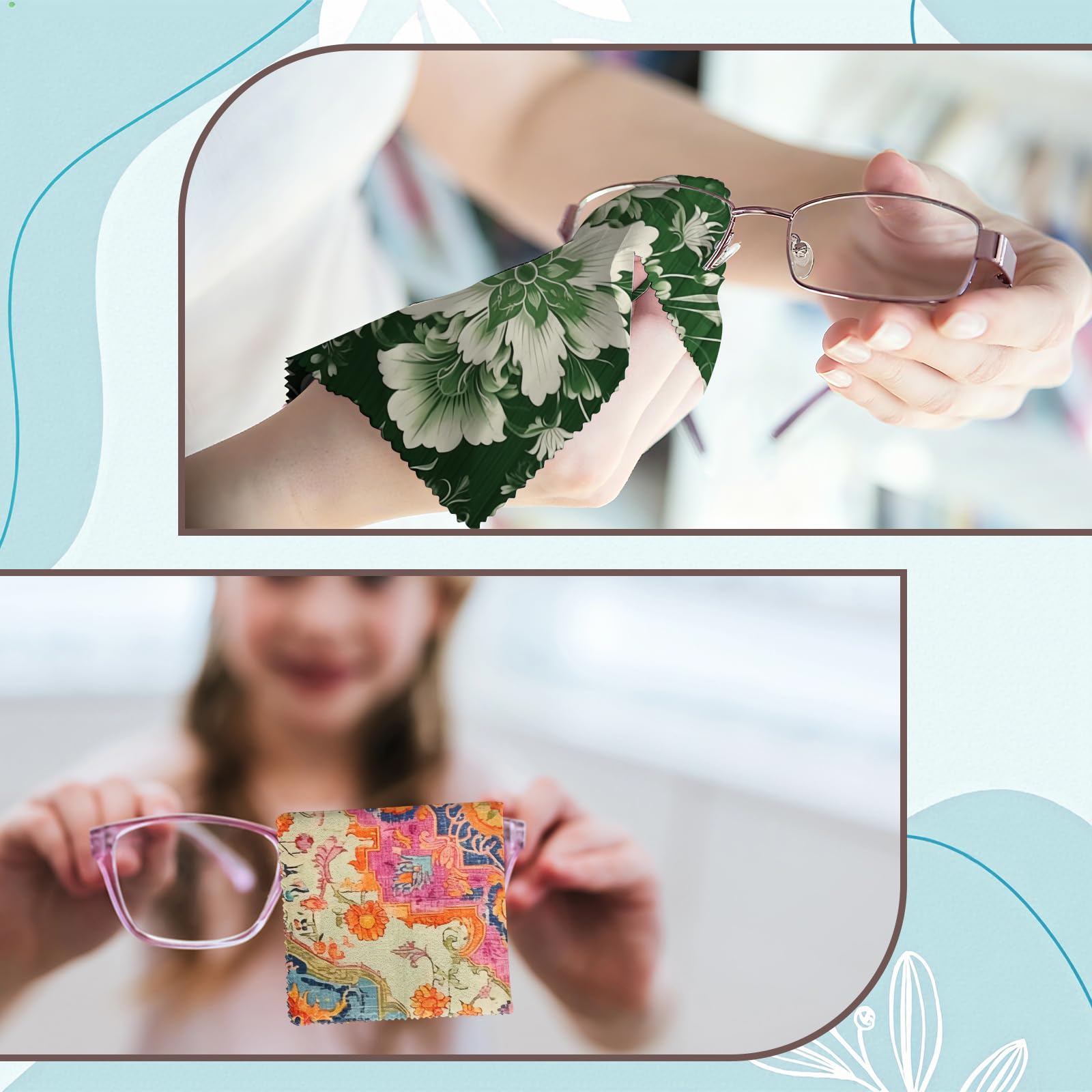 Glasses and screen cleaning cloths arranged as a gift set