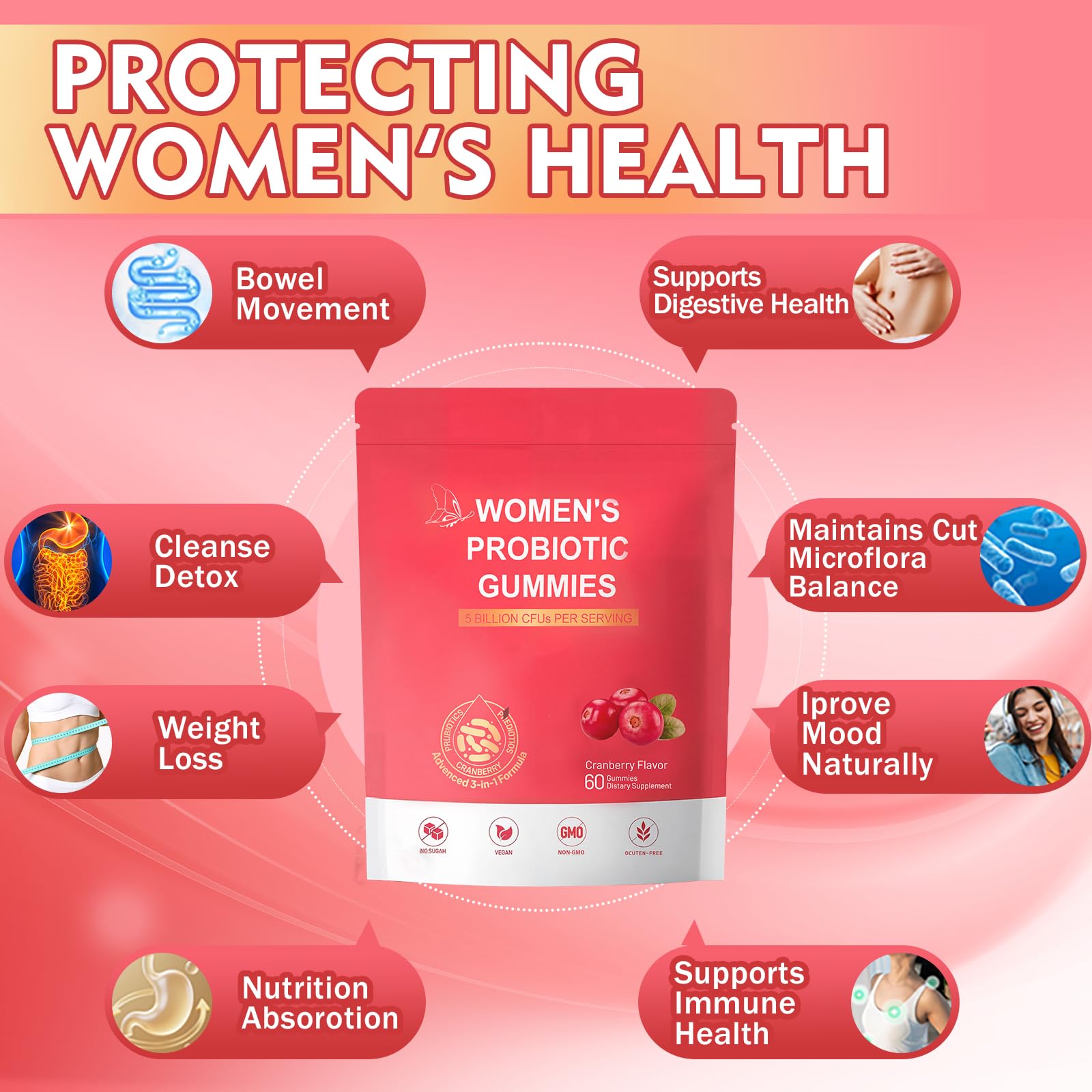 ZEYARUIBO Vaginal Probiotic Gummies packaging back label