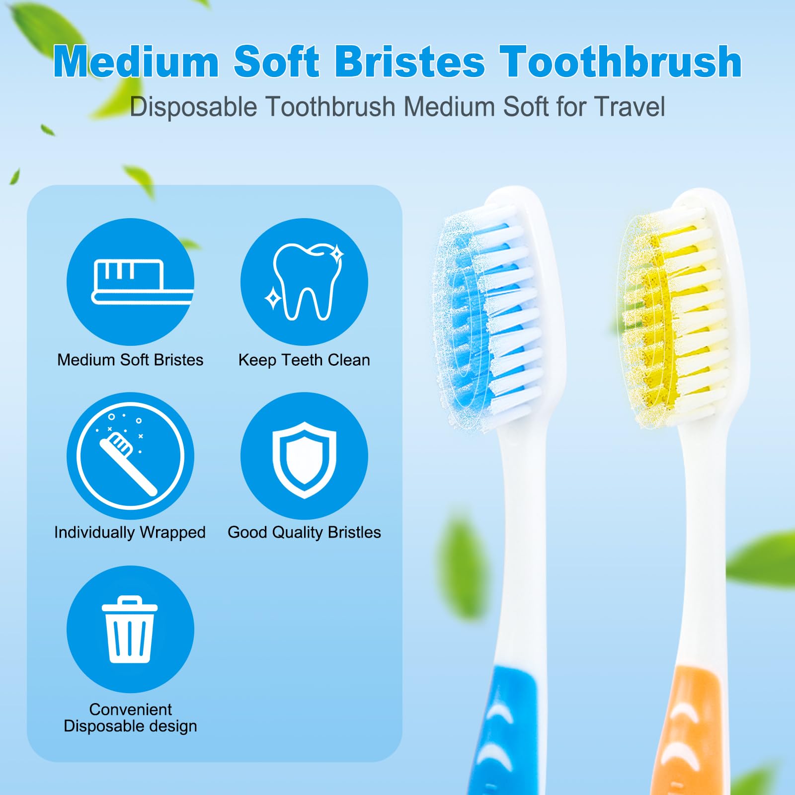 Bulk 100-piece disposable toothbrushes in two-color options
