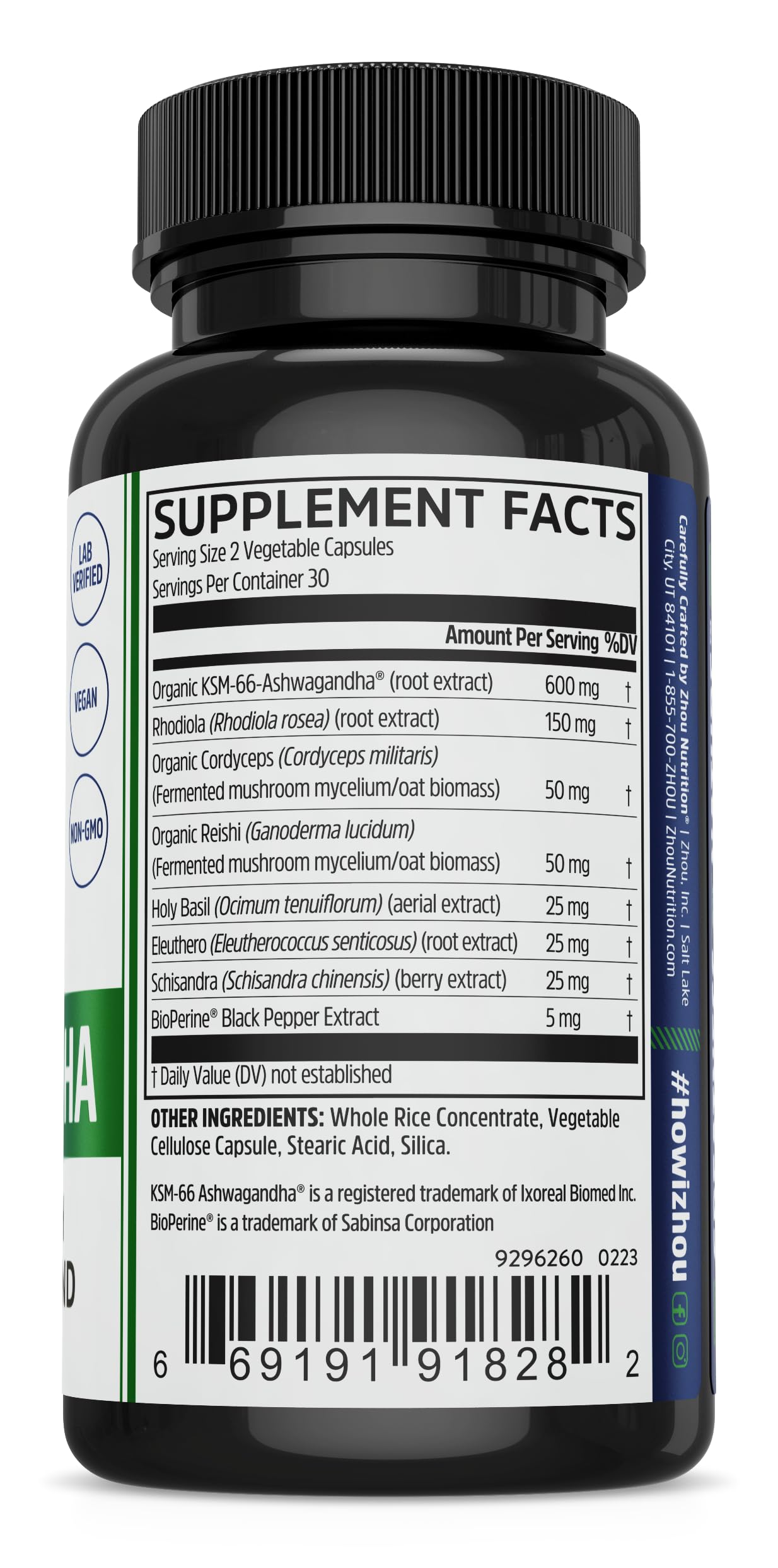 Ashwagandha and Rhodiola root capsules with herbal blend