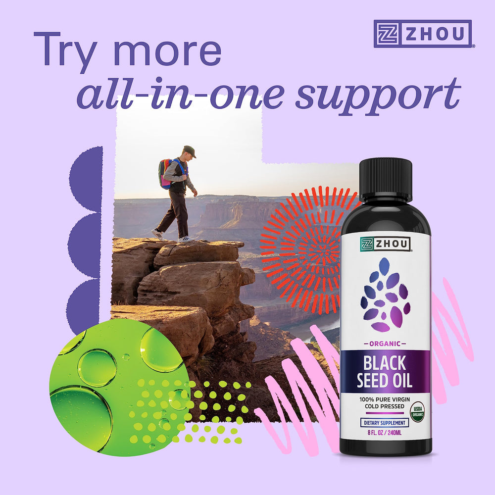 Pour shot of ZHOU capsules suggesting easy daily use
