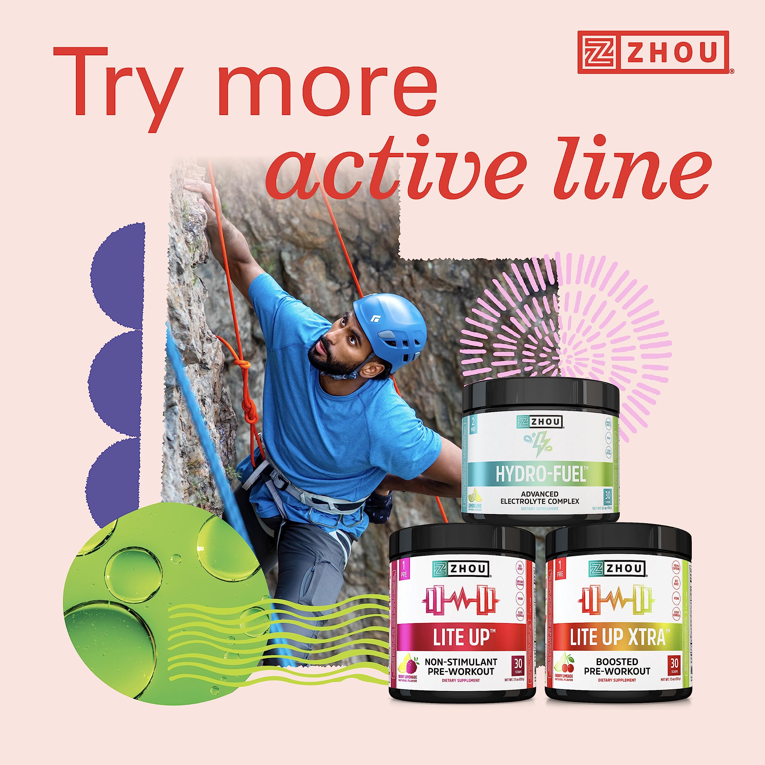 Zhou Boost Elite bottle shown during workout for active energy support.