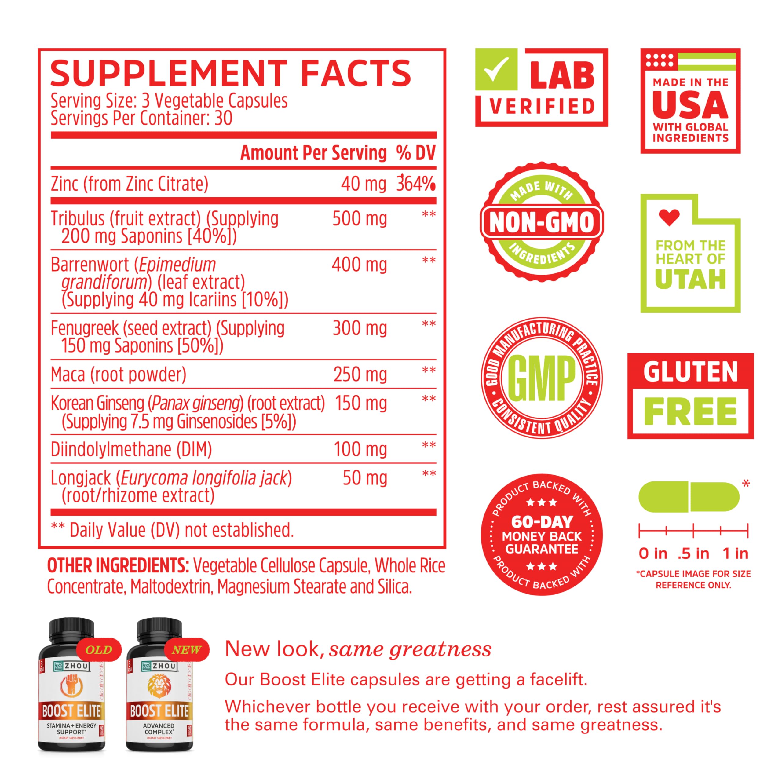 Zhou Boost Elite bottle back detailing vegan ingredients for energy support.