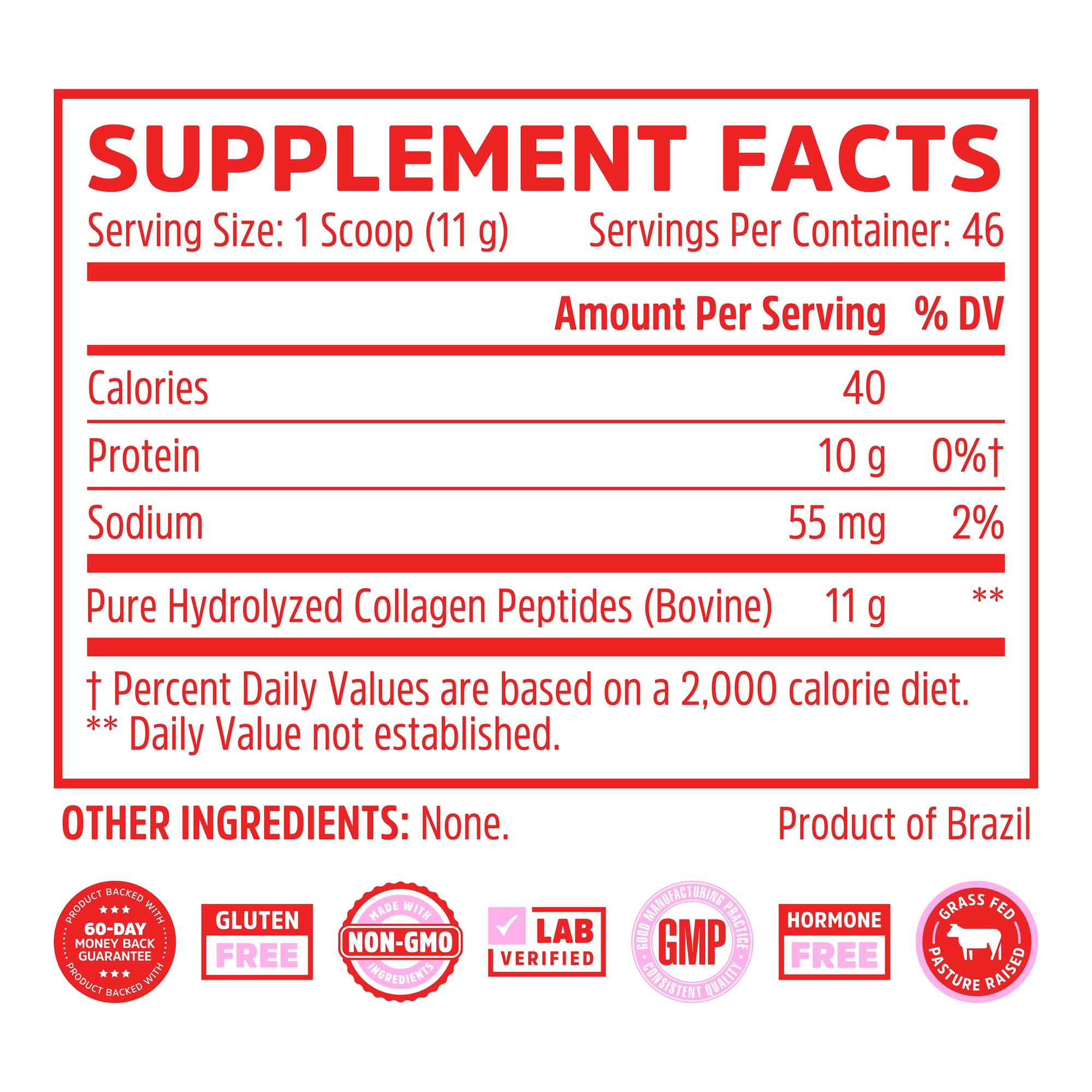 Ingredients label for Zhou Collagen Peptides showing unflavored powder