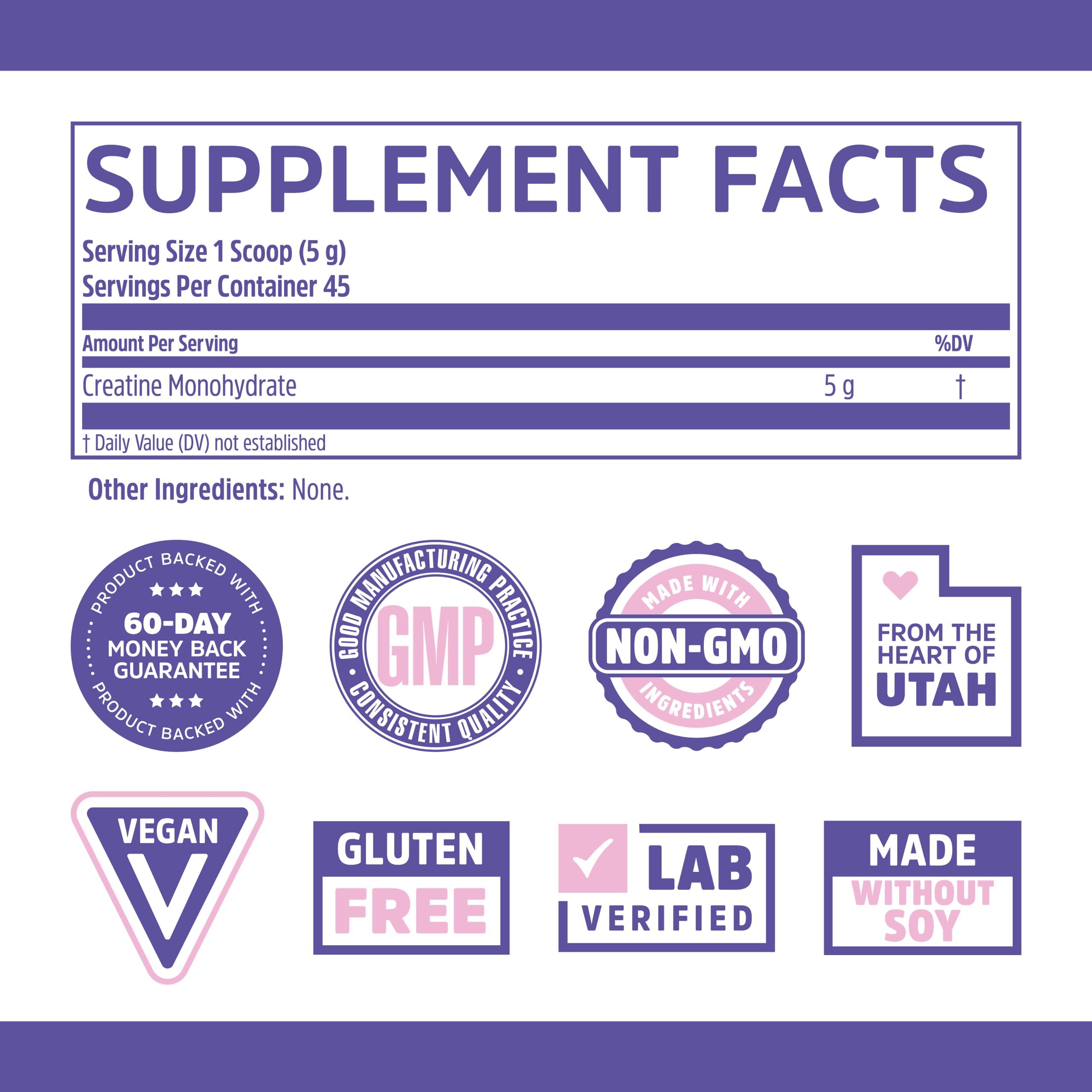 Ingredient label highlighting vegan, non-GMO, gluten-free attributes